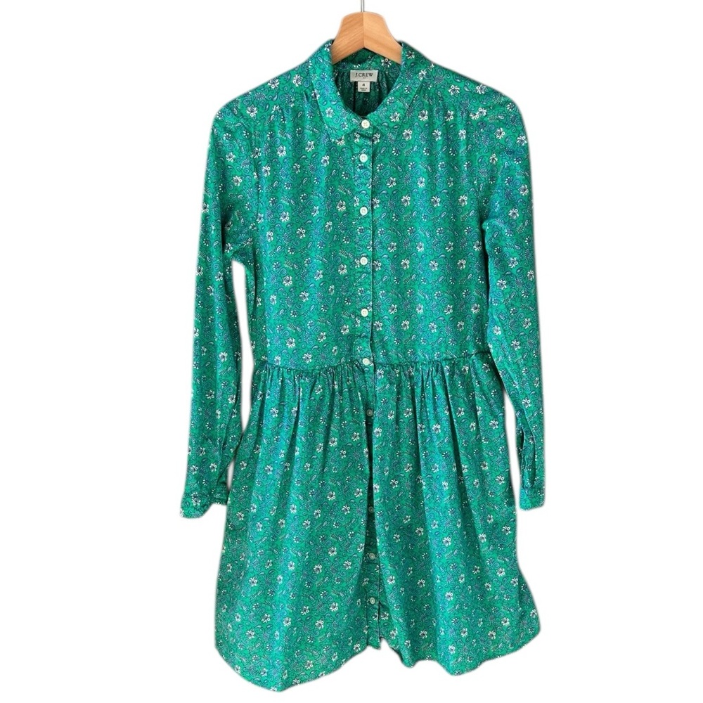 J. Crew Factory Green Floral Mini Shirt Dress - Picture 2 of 11